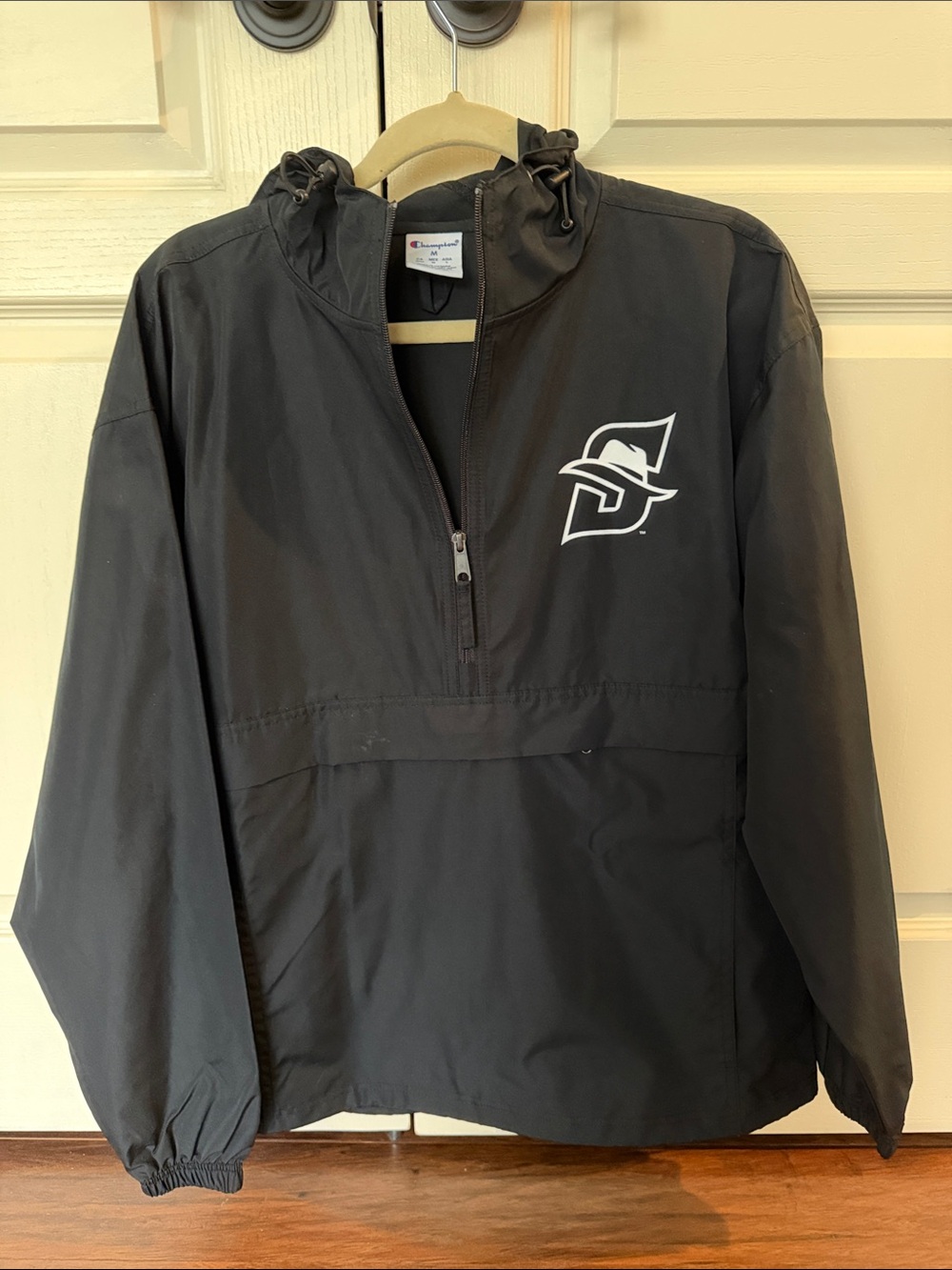 Champion Black Hooded Half-Zip Windbreaker